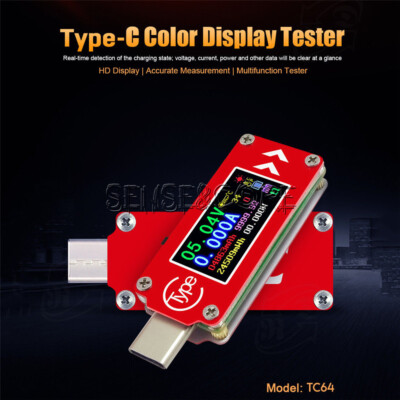 TC64 Type-C USB-C Color Digital LCD Display Tester Voltage Current Power Meter-