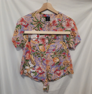 LF The Brand Crop Top Hi Rise Shorts XS Tropical Hawaiian Beach Resort