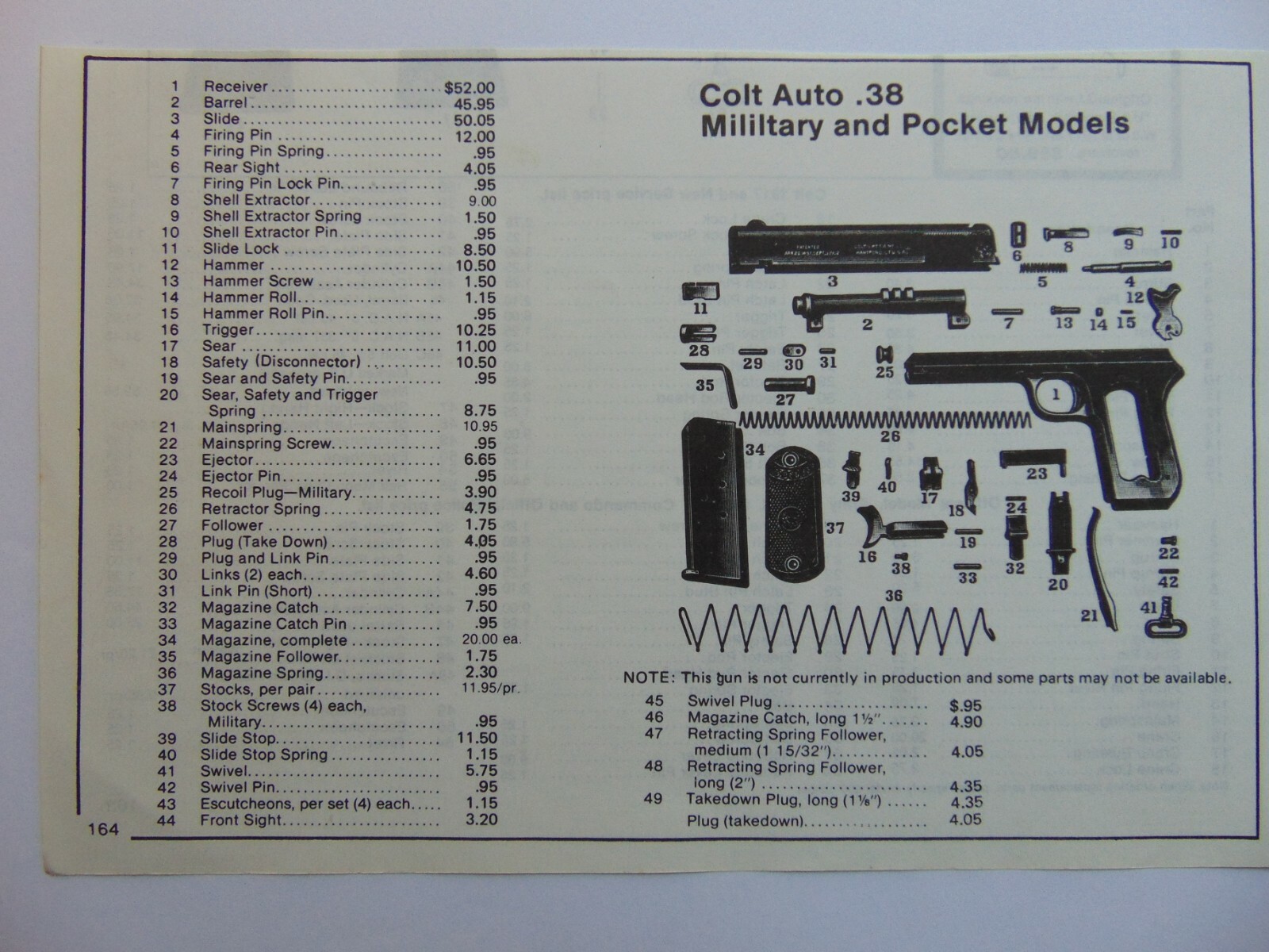 COLT AUTO .38 Pocket & Military Parts assembly Diagram 1980's catalog ...