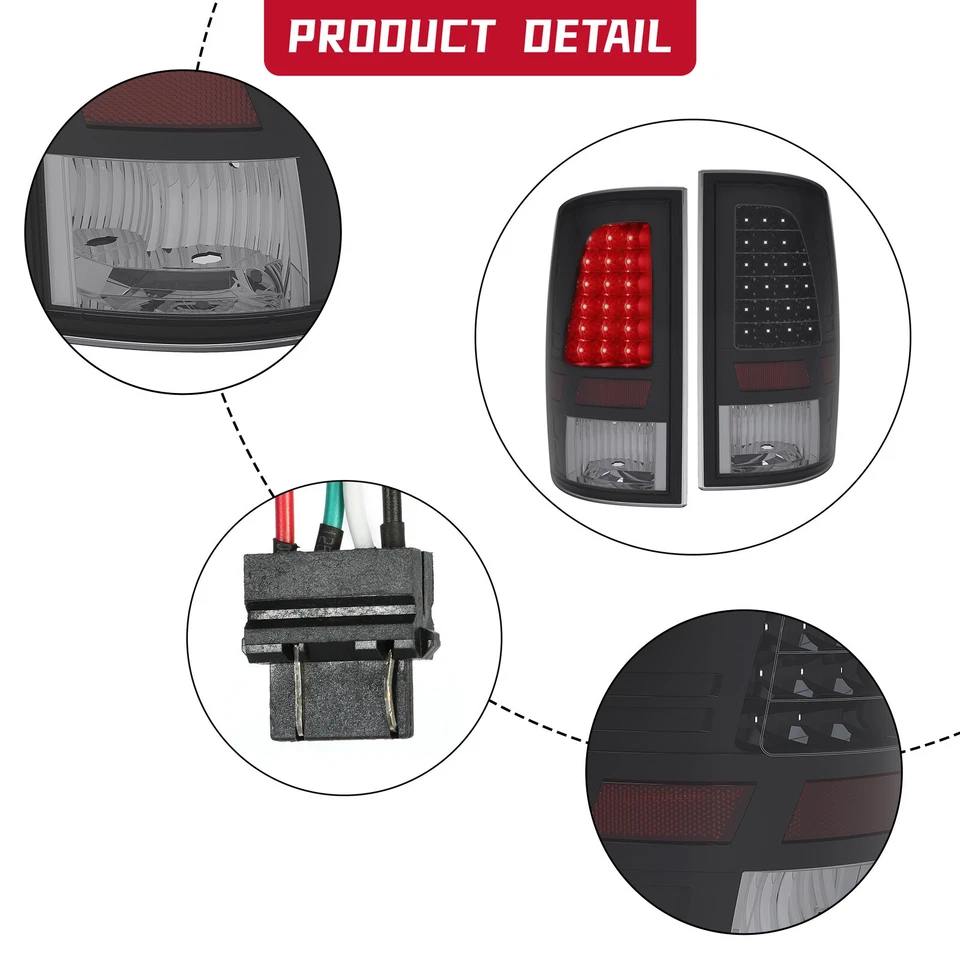 Black Smoke LED Tail Lights Brake Lamps For 2009-2018 Dodge Ram 1500 2500 3500 - Изображение 4 из 4