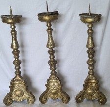 3x BAROCK KERZENLEUCHTER SILBERBLECH LEUCHTER 18. JHD ALTARLEUCHTER KIRCHE