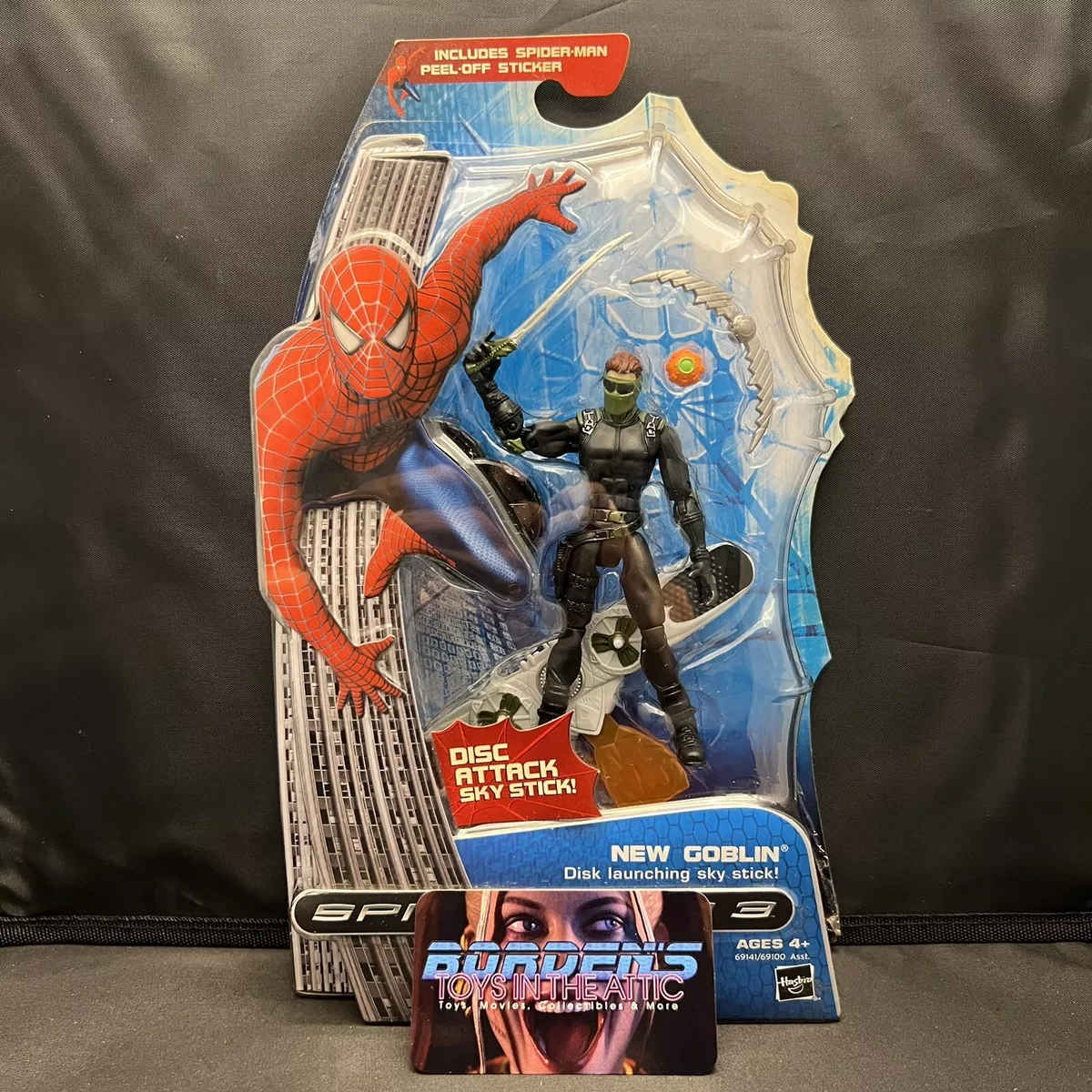 NEW 2006 Spider Man 3 Disc Launching Sky Stick New Goblin Action Figure
