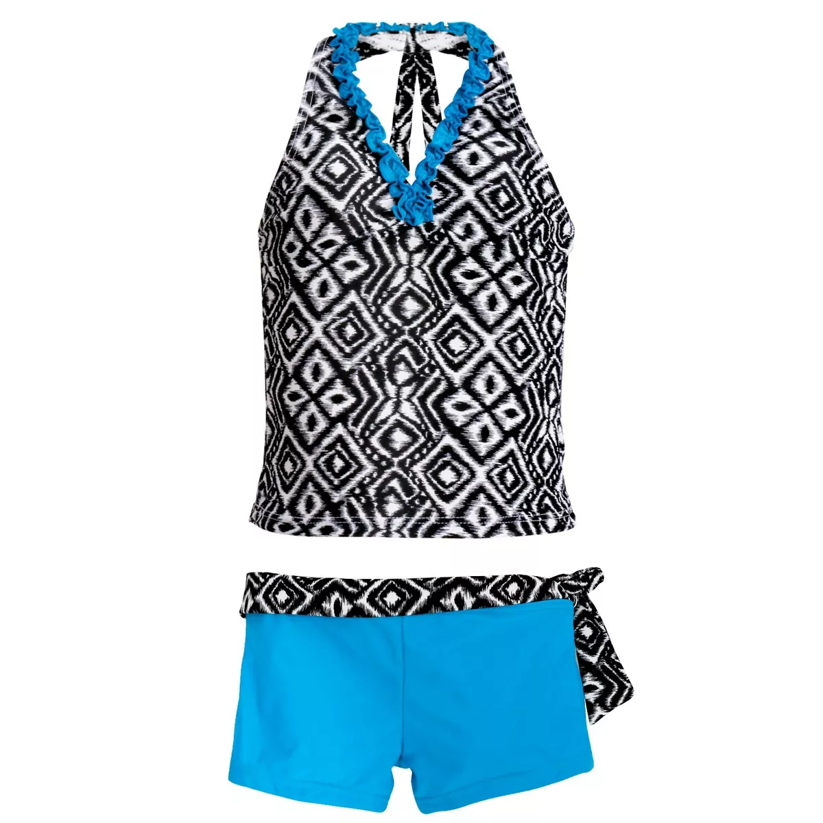Girls Kids Tankini Set Zipper Rash Guard UV 50 Swimwear Bathing