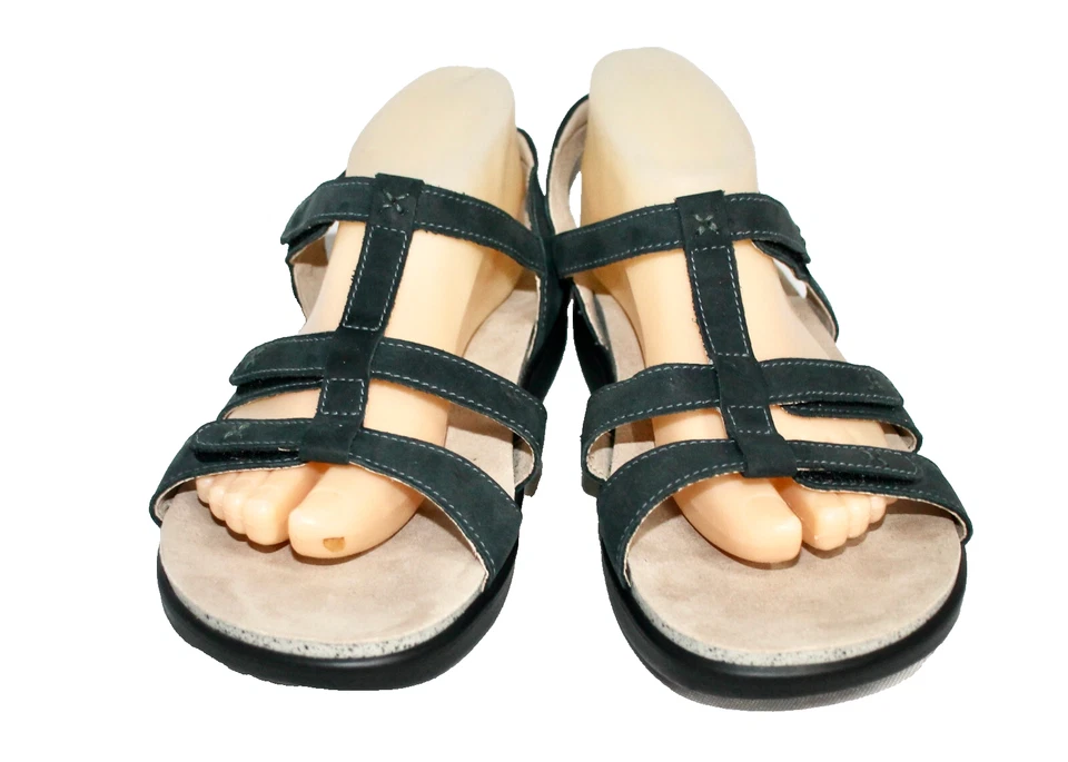 SAS Sorrento T-Strap Slingback Sandal Women Size 10.5 Nero Blue Nubuck Leather - Image 2 of 4