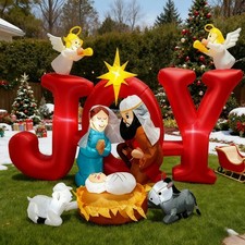 8 FT Christmas Inflatables Joy Nativity Scene Outdoor Decoration Xmas Red