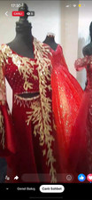 Damen Abendkleid lang Rot/Gold bestickt mit P...