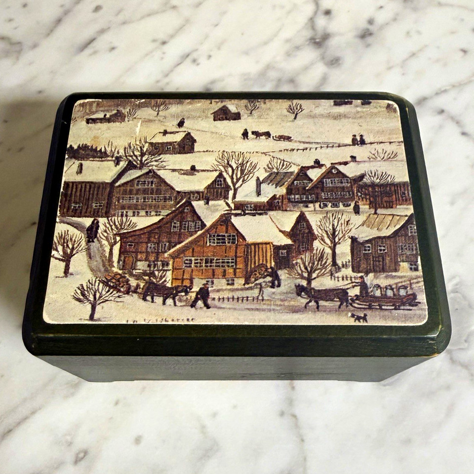 Vintage Reuge Swiss Music Box "Le Vieux Chalet" J.B. Waldburger Folk Art Wood 