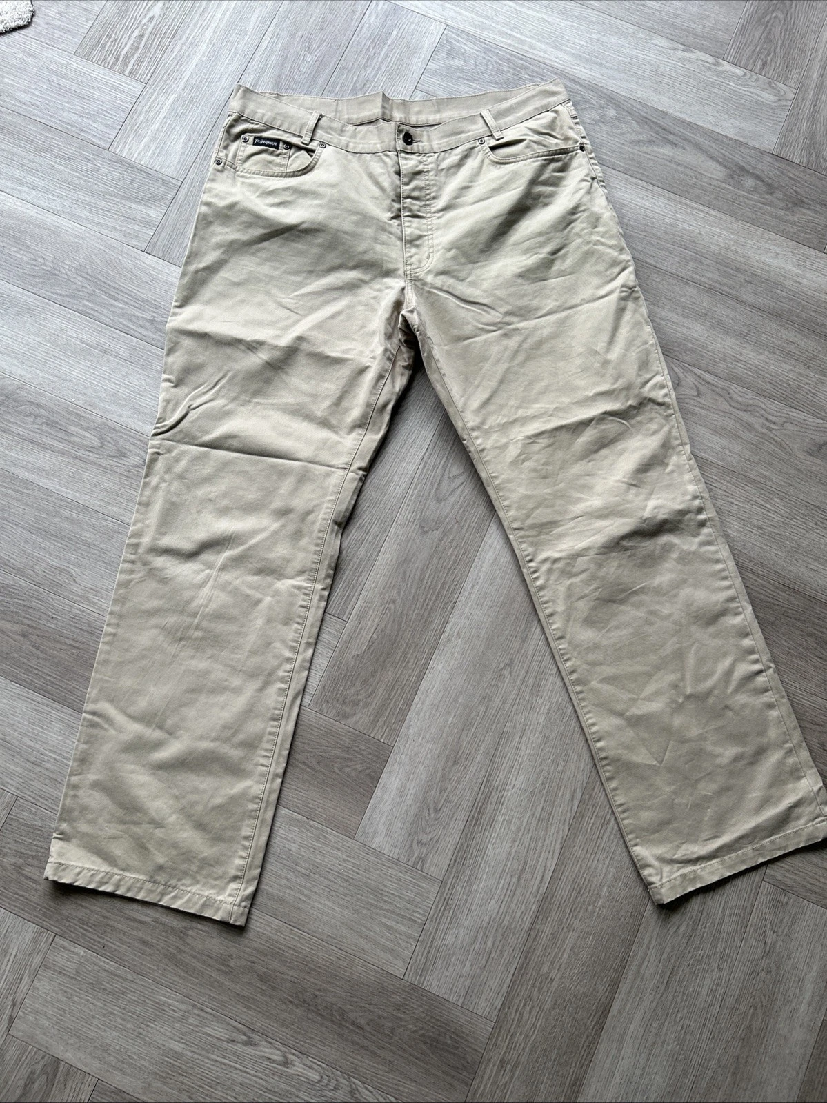 SAINT LAURENT (YSL) Pantaloni chino YVES SAINT LAURENT anni 90 vintage beige logo YSL W38 L32