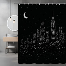 Black and White City Skyline Shower Curtain for Modern Bathroom Decor