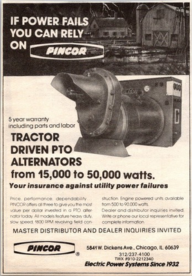 #ad Pincor Electric Tractor Driven PTO Alternators Chicago IL 1978 Clipping TAJ5 H2 $13.50
