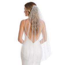 Pearl Rhinestone Wedding Veil 1 Tier Fingertip Length With Comb