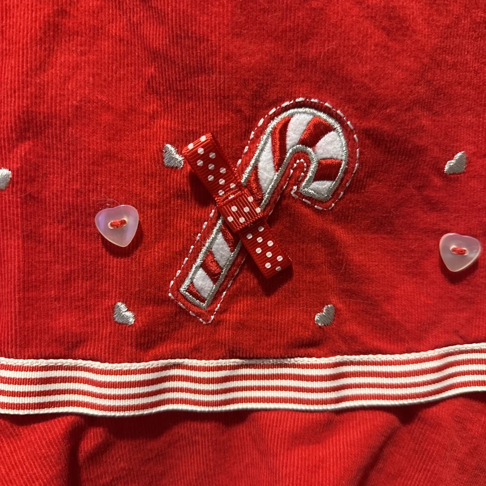 Bonnie Jean Girls Red Corduroy Christmas Holiday Dress with Candy Canes Size 3T - Image 2 of 4