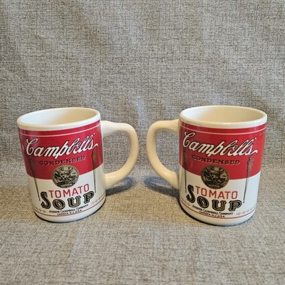 Lot Set of 2 Vintage Campbell's Tomato Soup Embossed USA Mugs Cups 1960s MCM