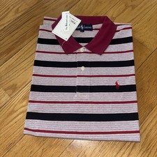 NWT Vintage Polo Ralph Lauren Polo Shirt Mens L red Stripe Short Sleeve