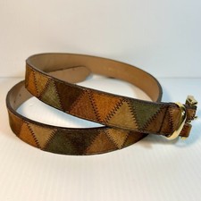 70  s Stitched Triangle Suede Leather Belt 30-32  Waist Gold Tone Brass Buckle