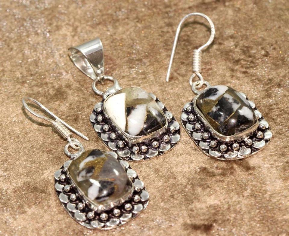 Copper White Buffalo Turquoise Pendant Earrings Set Size 1.4|1.5" AU z191