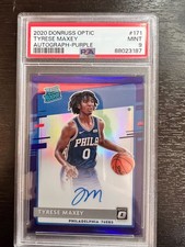 2020-21 Donruss Optic Tyrese Maxey Purple Autograph PSA 9