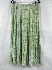 Vintage Talbots Skirt Women's 10 Yellow Green A-Line Pleated Floral 100 Silk