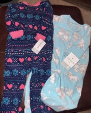 NWT Carter's One Piece Baby Girl Fleece Footed Pajamas Size 9 Months - Lot Of 2-