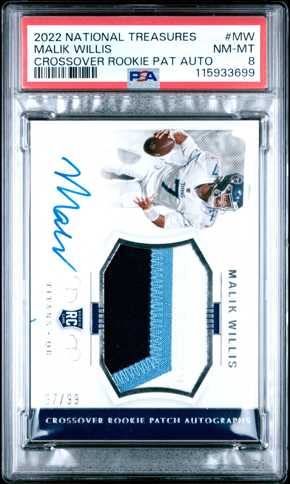 2022 Panini National Treasures Crossover Rookie Patch Auto Malik Willis RPA /99