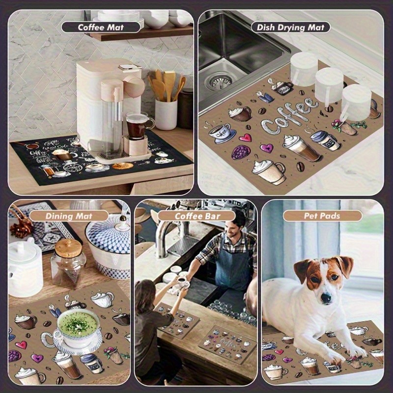 2D Coffee-Themed Mat for Coffee Makers,Multi-Use Home Decor,Coffee Accessories
