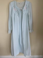 VTG Cachet Sears Pastel Pale Blue Nightgown Robe Set M Cotton Blend Lace Cottage