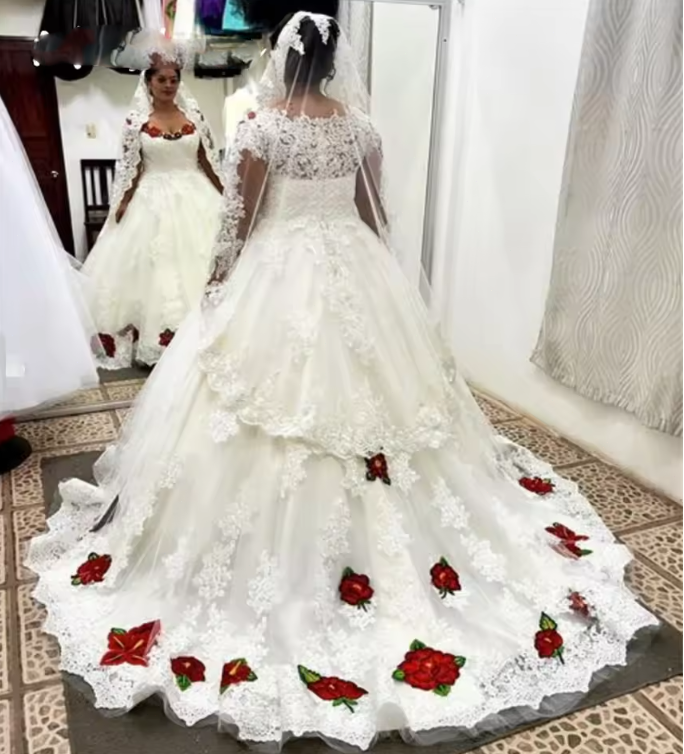 sheath wedding dress lace Tulle Sheath V-neck Beaded Lace Appliques Long Sleeve Wedding Dress, MW1046 main image 1