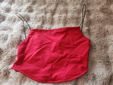 red stretchy string back crop top stretchy shiny fabric