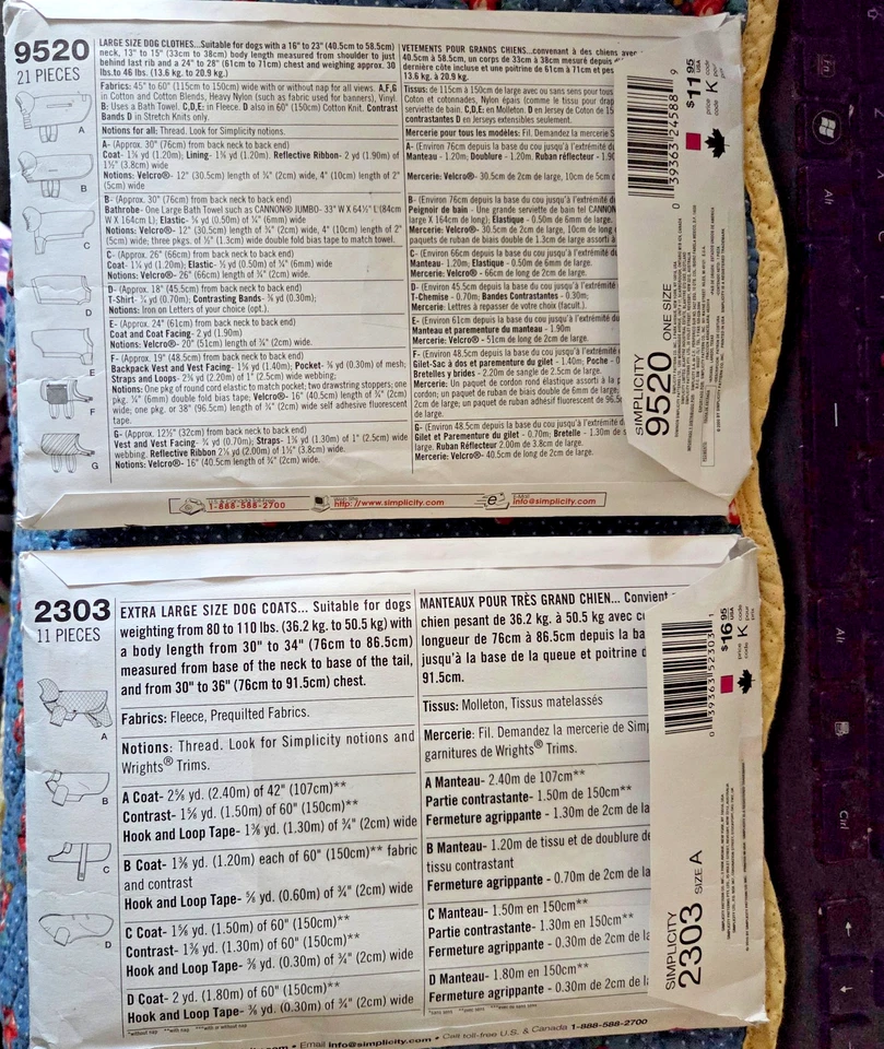 2 Simplicity Dog Clothes Patterns 9520 Large and 2303 Extra Large Both Uncut - Image 2 of 2