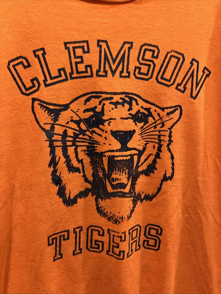 Camiseta corta vintage años 70 Clemson Tigers bebé XL (18) 17x21,5 (para hombre XS) MJ Soffe Foto 2 de 4