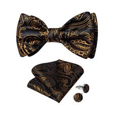 Men's Silk Self Bow Ties Woven Solid Paisley Bowtie Pocket Square Set