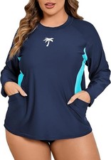 New Womens 4X Size Long Sleeve Rash Guard Swim Shirt with Built in Bra Fast Ship