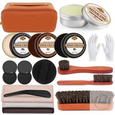 16PCS Leather Shoe Polish Kit,Shoe Shine Kit with Black/Brown Shoe Polish,Shoe