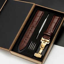 Calfskin Leather Watch Strap Butterfly Buckle Universal 12-24mm Replacement