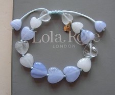 LOLA ROSE HEART BLUE LACE AGATE ROCK CRYSTAL SNOW QUARTZ ADJUSTABLE BRACELET QVC