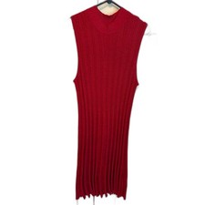 Red Metallic Ribbed Sleeveless Mock Neck Midi Dress Holiday Party Stretch