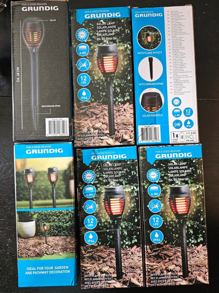 Lampe solaire de jardin Grundig à effet flamme vacillante étanche IP44 lot de 8