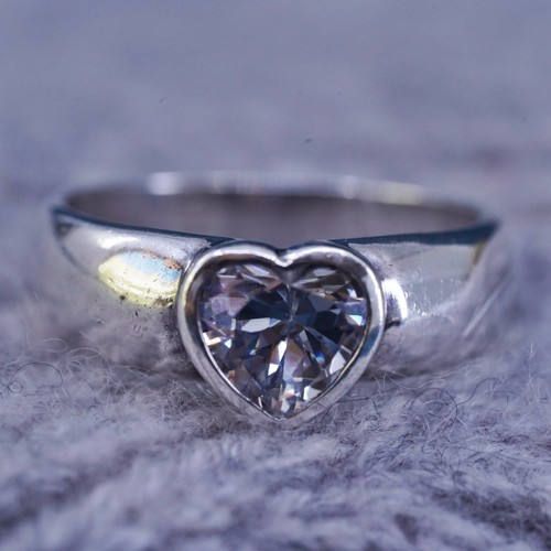 Gr. 7, Vintage Sterling Silber 925 Verlobungsring mit cz Herz - Bild 1 von 8