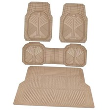 Heavy Duty Rubber Car Mats with Cargo Liner, Deep-Dish Car Beige Full Set
