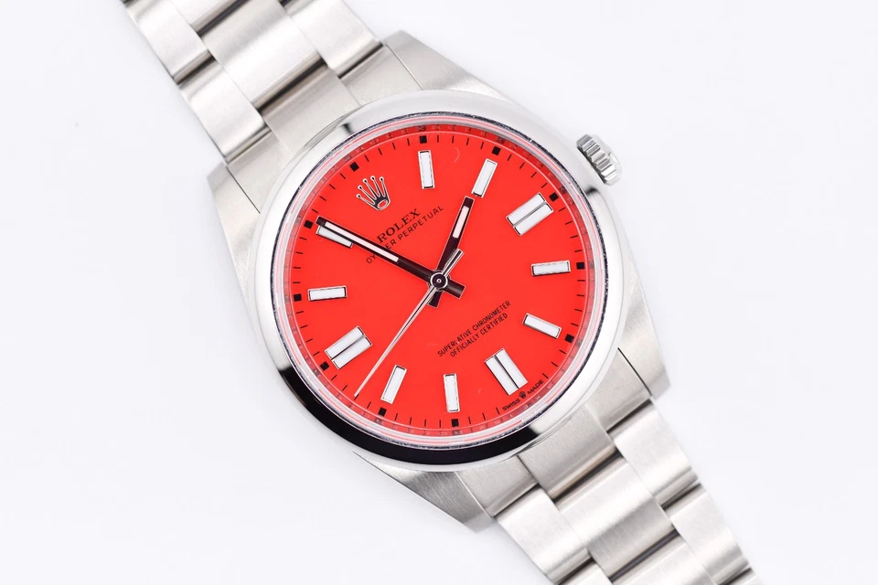 Rolex Oyster Perpetual 41mm Ref. 124300 Custom Red Dial Box and Paper