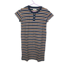 New Madewell Stripe Henley T-Shirt Dress Cotton Hemp Casual Relaxed Bohemian XS