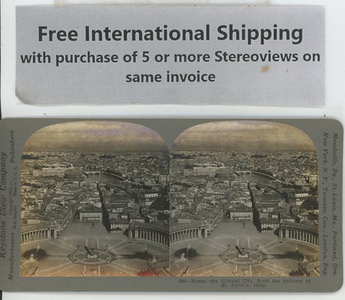 View of Rome Italy from Balcony St Peter's Church Keystone Stereoview - Foto 2 di 2