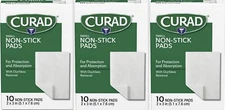CURAD Non Stick Pads 2 x 3 in  10 count ( 3 boxes ) 30 Pads Total - NO adhesive