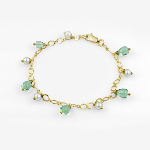 Natural Green Apatite & Pearl Charms Minimal Chain bracelet Adjustable - Picture 5 of 6