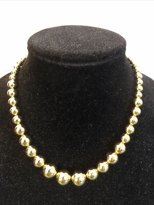 Vintage 18  Gold Beads On Metal Cable Necklace Seta Made In Korea Old New Stock