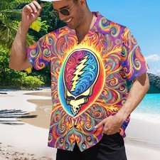 Colorful Grateful Dead. Hawaiian Button Shirt. 70's Rock Music