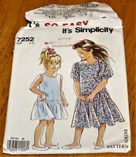 Simplicity: PATTERN #7252 CHILD'S DRESSES IN 2 STYLES - PRE-CUT Sizes 4-8 