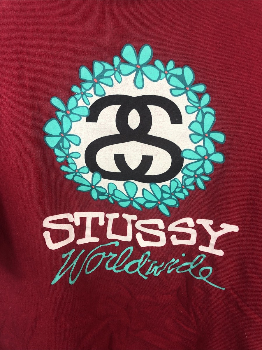 Stussy Worldwide Vintage Red T-Shirt Surf Skate - Men's Stussy Worldwide Vintage Red T-Shirt Surf Skate - Men's