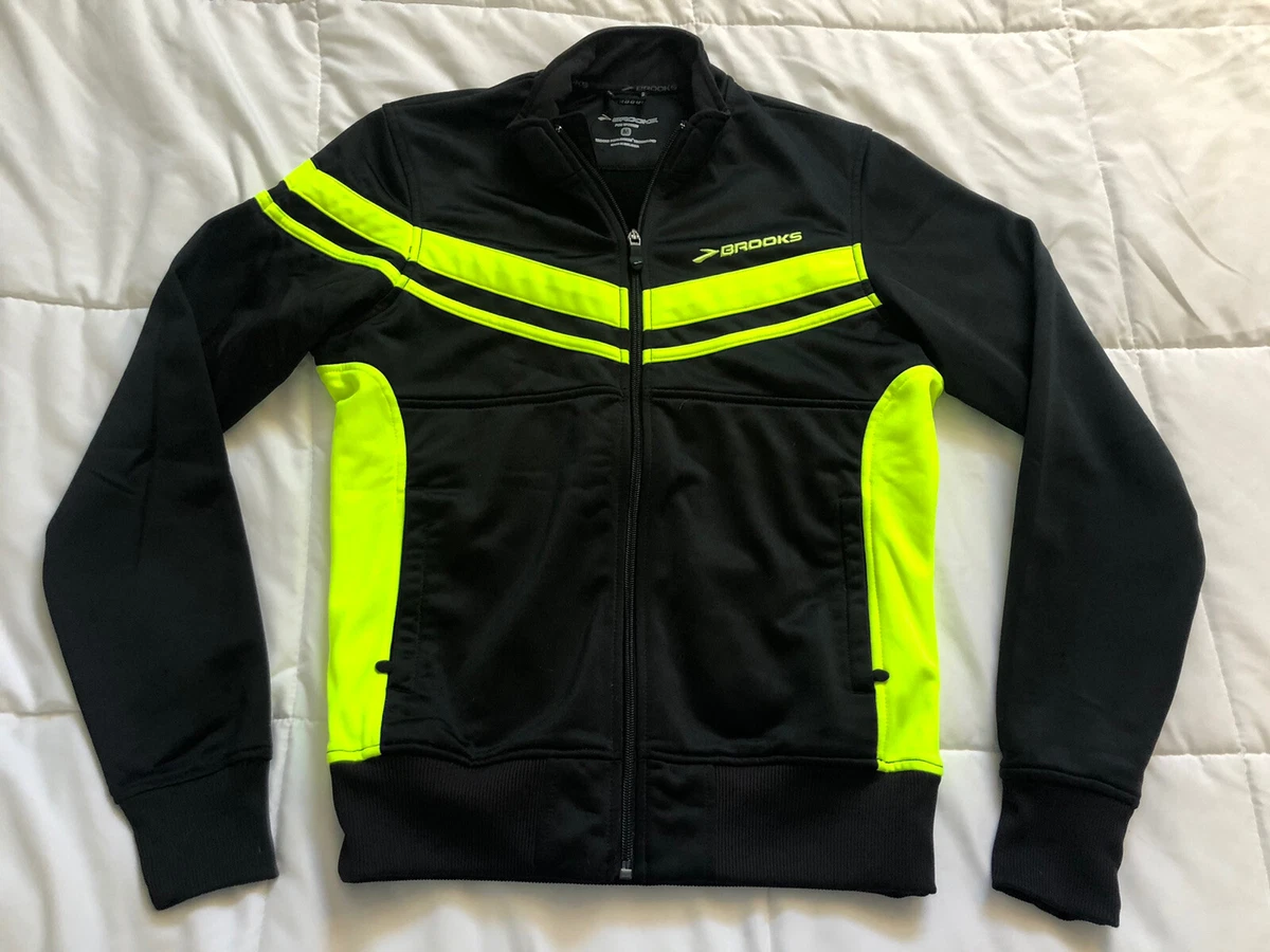 Brooks Track Running Jacket Women s Medium M Full Zip Up Black Neon Yellow