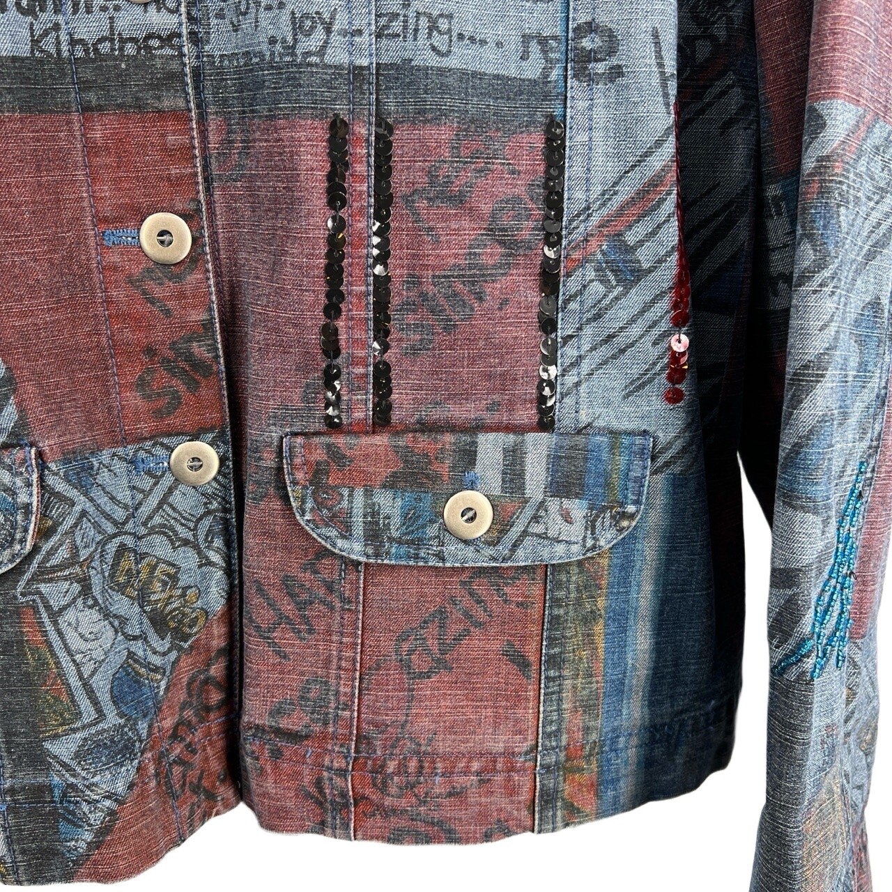 Chicos Jacket Patchwork Print Collage Button Fron… - image 3